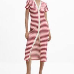 Mango fuchsia and White Striped Midi knit  Dress size 6